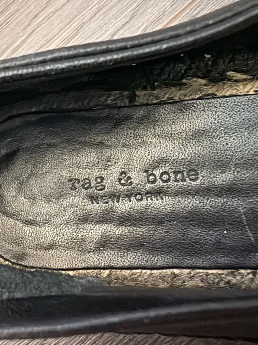 NEW Rag & Bone Noa Leather Espadrille Slip-On Flats Black Size 36 EU / US 6